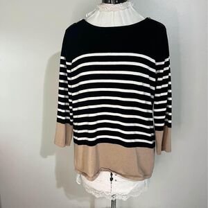 Large Spense Long Sleeve Black & White, Brown Blouse C3313